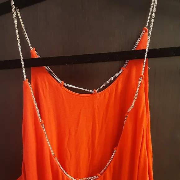 Gorgeous Never Worn Marciano Bold Orange Ruched Dress with Chain Detail - Picture 2 of 11
